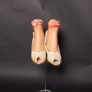 1960s Raffia Straw Peep Toe Wedges Heels Slingbacks Shoes